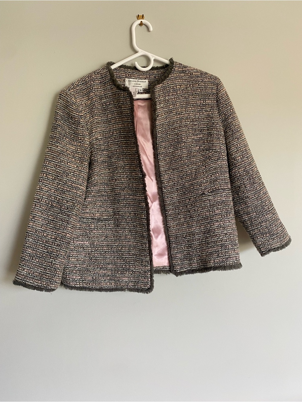 Helene Berman Multi-Tone Tweed Open-Front Jacket with Pink Lining